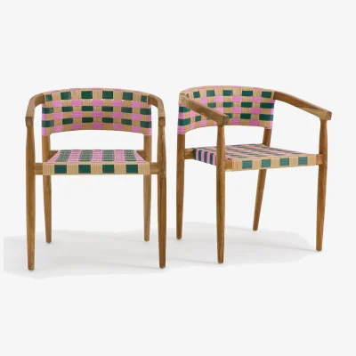 La Redoute Set of 2 Bianca Solid Teak/Woven Resin Dining Chairs