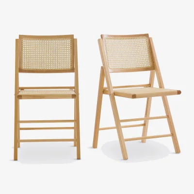 La Redoute Set of 2 Rivia Beech & Cane Folding Chairs