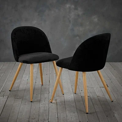 La Redoute Set of 2 Velvet Touch Dining Chairs with Wooden Effect Legs