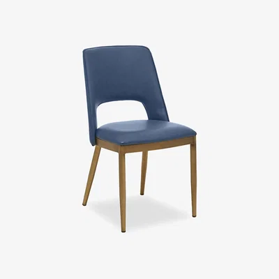 La Redoute Blue Leather Effect Dining Chair with Brushed Antique Brass Legs