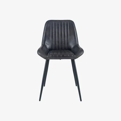 La Redoute Steel Grey Leather & Iron Retro Dining Chair