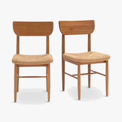 La Redoute Set of 2 Andre Solid Oak Chairs with Braided Seats