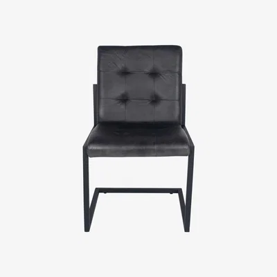 La Redoute Steel Grey Leather & Iron Buttoned Chair