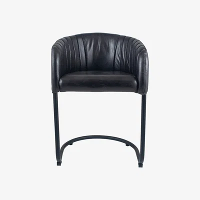 La Redoute Steel Grey Leather & Iron Curved Back Chair