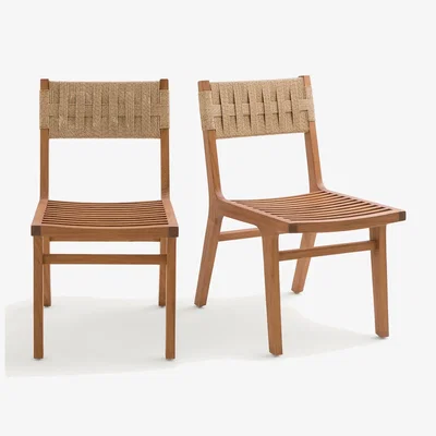 La Redoute Set of 2 Louise Solid Teak/Woven Fibre Garden Chairs