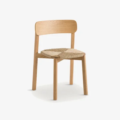 La Redoute Batignolles Stacking Chair in Oak, Veneer and Straw, Designed By Emmanuel Gallina