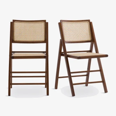 La Redoute Set of 2 Rivia Beech & Cane Folding Chairs