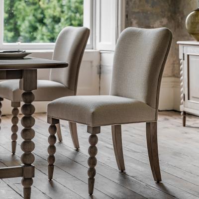 La Redoute Ames Linen Upholstered Dining Chairs with Pompom Legs (Set of 2)