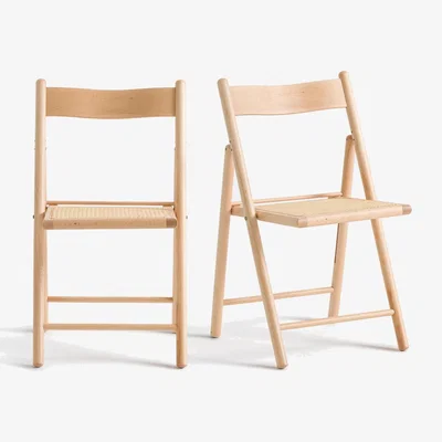La Redoute Set of 2 Mauryn Folding Chairs in Beech and Cane