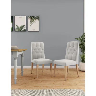 Marks & Spencer M&S Set of 2 Button Back Dining Chairs - Grey, Grey,Natural