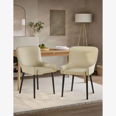 Marks & Spencer M&S Set of 2 Braxton Boucle Dining Chairs - Soft White, Soft White,Chestnut