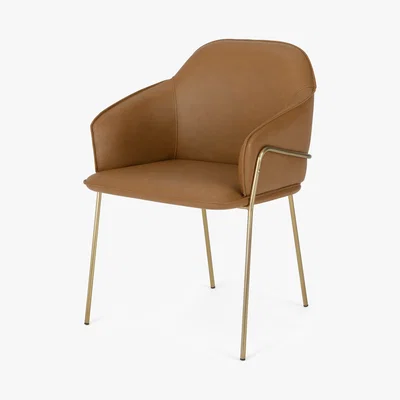 Made.com Stanley Frame Carver Dining chair, Brass and Tan PU