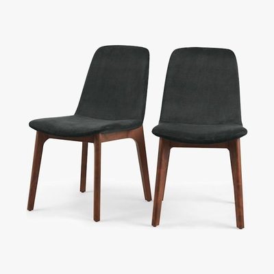 Made.com Vine - Set of 2 Vine Dining Chairs, Midnight Grey Velvet