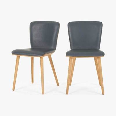 Made.com Geoffrey - Set of 2 Geoffrey Dining chairs, Oak and PU Leather Look