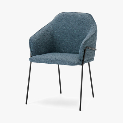Made.com Stanley Carver Dining Chair, Dust Blue Boucle & Black