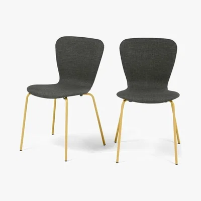 Made.com Luno - MADE Essentials Set of 2 Luno Dining Chairs, Grey and Saffron Yellow