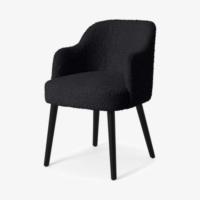 Made.com Swinton Carver Dining Chair, Black Faux Sheepskin with Black Legs