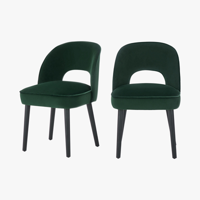 Made.com Set of 2 Rory Dining Chairs, Pine Green Velvet
