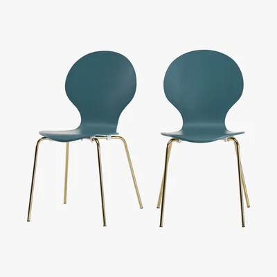 Made.com Set of 2 Kitsch Dining Chairs, Teal and Brass