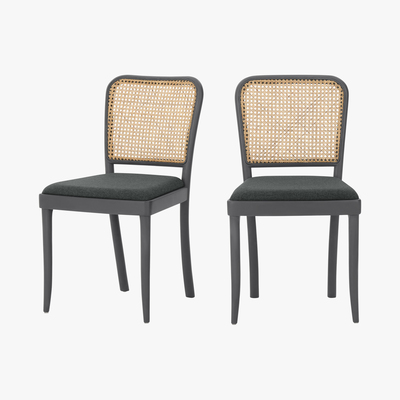 Made.com Set of 2 Raleigh Dining chairs, Charcoal and Rattan