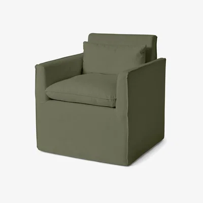Made.com Kasiani Carver Dining Chair, Olive Cotton & Linen Mix