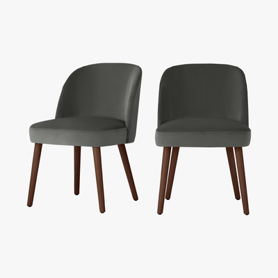 Made.com Set of 2 Swinton Dining Chairs, Steel Grey Velvet & Dark Stain