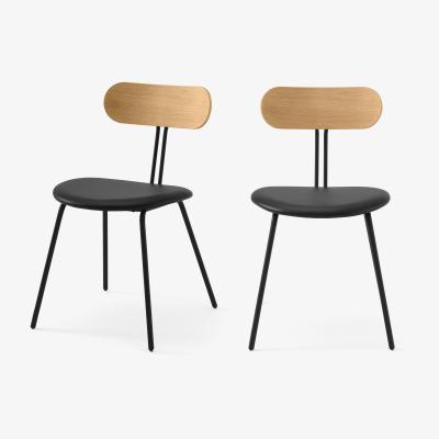 Made.com Tambo Set of 2 Dining Chairs, Oak & Black Faux Leather