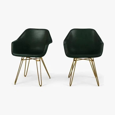 Made.com Hektor - Set of 2 Hektor Tub Dining Chairs, Green and Brass