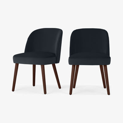 Made.com Swinton Set of 2 Dining Chairs, Dusk Blue Velvet & Walnut Leg