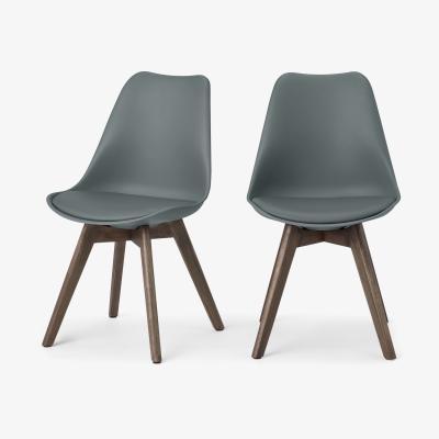 Made.com Deon Set of 2 Dining Chairs, Grey with Dark Stain Legs