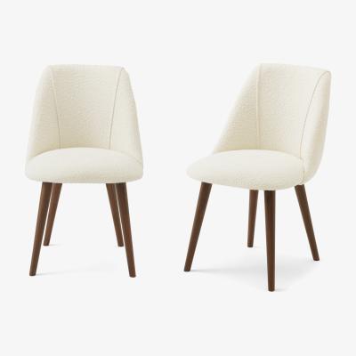 Made.com Lule Set of 2 Dining Chairs, Whitewash Boucle with Walnut Legs