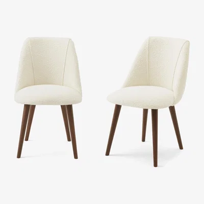 Made.com Lule Set of 2 Dining Chairs, Whitewash Boucle with Walnut Legs
