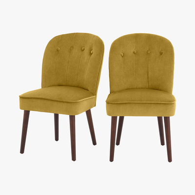 Made.com Set of 2 Margot Dining Chairs, Vintage Gold Velvet and Dark Wood