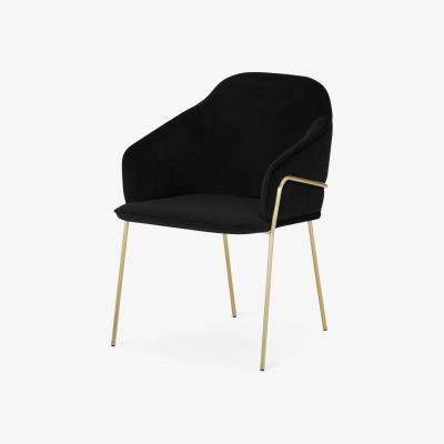 Made.com Stanley Carver Dining Chair, Deep Black Velvet with Brass Legs