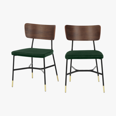Made.com Set of 2 Amalyn Dining Chairs, Walnut and Pine Green Velvet