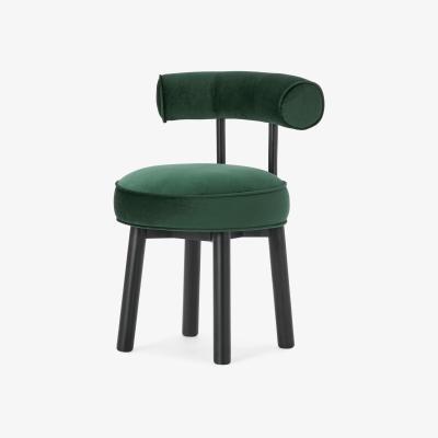 Made.com Arais Dining Chair, Moss Green Velvet with Black Legs