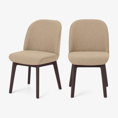 Made.com Erdee Set of 2 Dining Chairs, Soft Beige Weave with Dark Stain Legs