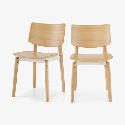 Made.com Mellor Set of 2 Dining Chairs, Oak & Textured White