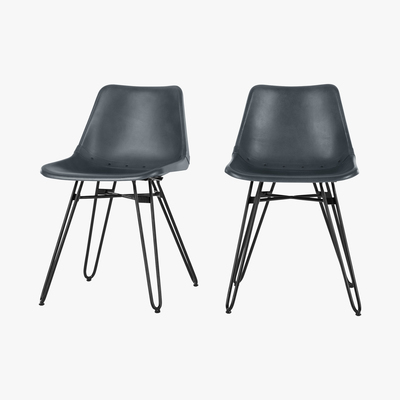 Made.com Set of 2 Kendal Dining Chairs, Grey leather and Black