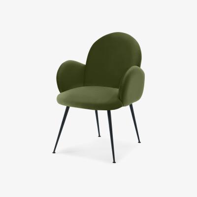 Made.com Bonnie Dining Chair, Ivy Green Velvet with Black Legs