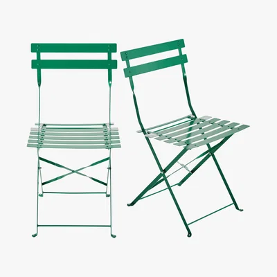 Maisons du Monde GUINGUETTE - 2 Green Metal Folding Garden Chairs