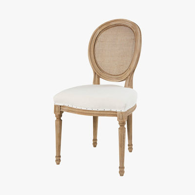 Maisons du Monde LOUIS - White Linen and Rattan Cane Medallion Chair