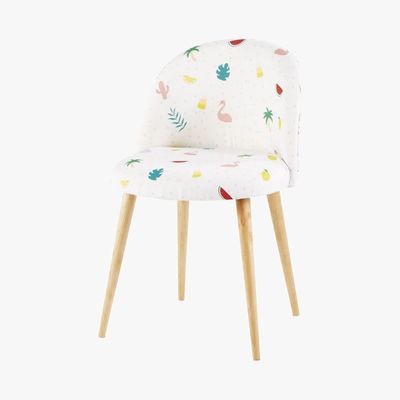 Maisons du Monde MAURICETTE - Solid Birch and White Vintage Chair with Tropical Print