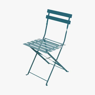 Maisons du Monde GUINGUETTE - 2 Metal Folding Garden Chairs with Teal Epoxy Coating H80