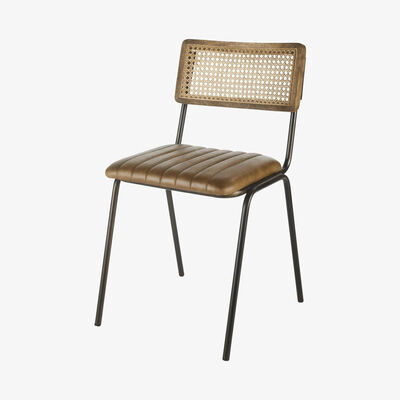 Maisons du Monde Professional Brown Buffalo Hide, Rattan Canework and Black Metal Chairs (x2)