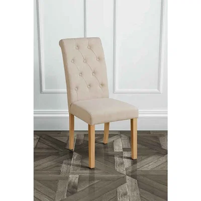 My Furniture Genoa Beige Upholstered Scroll Back Dining Chair with Natural Legs