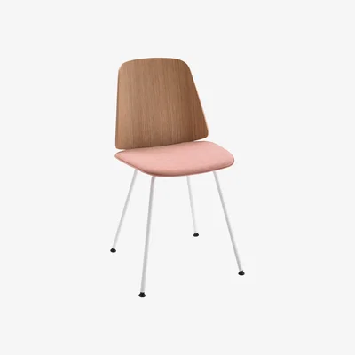 Made in Design June Chair - 4 feet - Fabric & Wood by Zanotta White/Pink/Natural wood