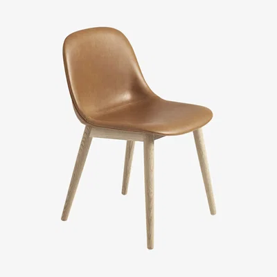 Made in Design Fiber Chair - / Wooden legs - Leather by Muuto Brown