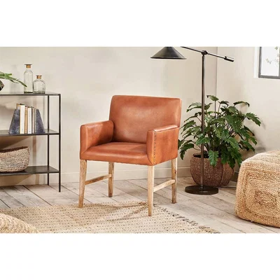 Nkuku Nkuku Mirzapur Leather Desk Dining Chair | Furniture | Tan