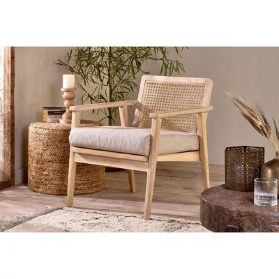 Nkuku Nkuku Atri Mango Wood & Cane Occasional Dining Chair | Furniture | Natural